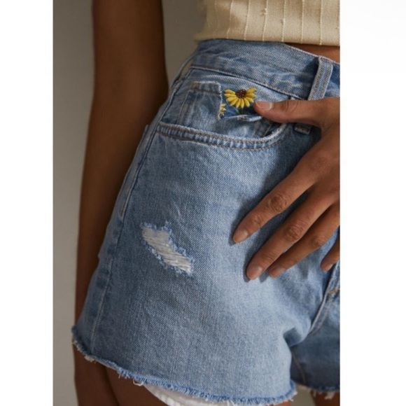 Favorite Daughter High Rise Sunflower Denim Shorts - Picture 2 of 8